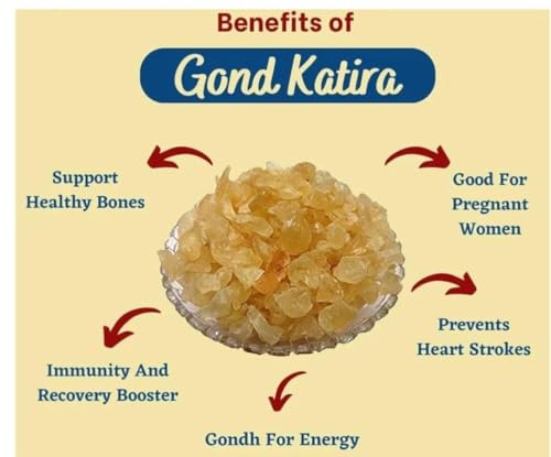 Image of RJ 7773 Organic Gond Katira Tragacanth Gum - Ayurvedic Heat Relief & Hydration Ingredient, Digestive Support, Fiber Rich Superfood for Drinks, Desserts (Gond Katira-500g)