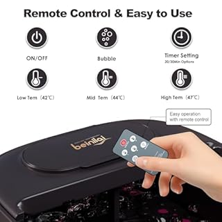 Beinilai Collapsible Foot Spa Massager with Heater,Remote Control,Temp Control,3 Pedicure Attachments,Pedicure Foot Bath with Bubble and Handle for Relive Stress