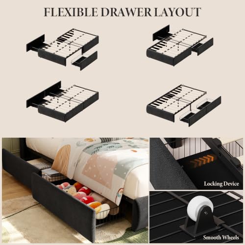 Image of Garvee Twin Size Bed Frame with Shelf & Drawers for Kids- Black & Beige