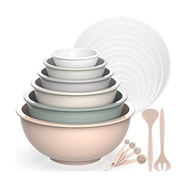 Umite Chef Mixing Bowls with Airtight Lids, 18 Piece Plastic Nesting Bowls Set Includes Measuring Cups, Mixing Bowl Set Great for Mixing, Baking, Serving, Dishwasher (Khaki) Umite Chef Mixing Bowls with Airtight Lids, 18 Piece Plastic Nesting Bowls Set Includes Measuring Cups, Mixing Bowl Set Great for Mixing, Baking, Serving, Dishwasher (Khaki)