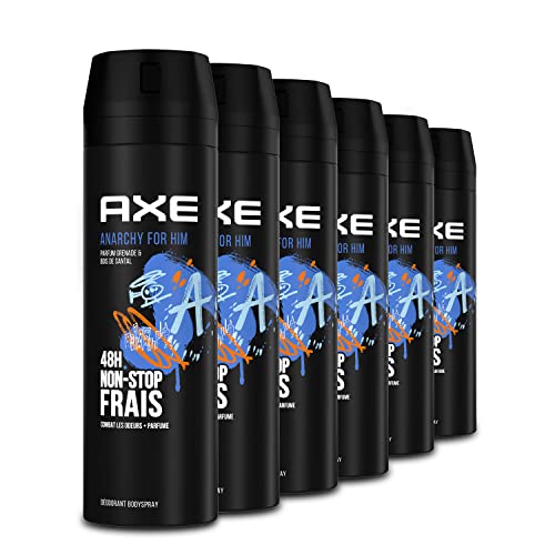 AXE Déodorant Homme Spray Anarchy For Him, 48h non-stop frais, Parfum grenade et bois de santal (Lot de 6x200ml)