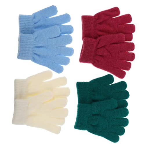 GALPADA Kids Knitted Gloves 4 Pairs Warm Coral Fleece Mittens Insulated Full Finger Gloves for Cold Weather Soft Stretchy Winter Wear for Outdoor Activities