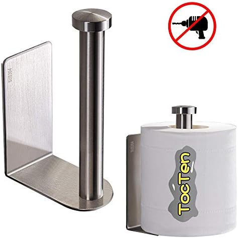 Toilet Paper Holder, Self Adhesive TocTen 304 Stainless Steel Rustproof Paper Roll Holder, No Drilling Easy to Install, The Bathroom Accessory Suitable for Office, Kitchen, Bathroom (Brushed, 5IN)