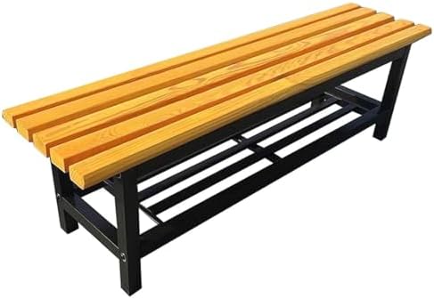 Outdoor Storage Bench, Solid Wood & Steel Seating with Rack for Bathroom, Porch, Deck, Backyard, Park - Stylish Yellow, 47x15x18in, Ideal for Sunroom & Changing Room