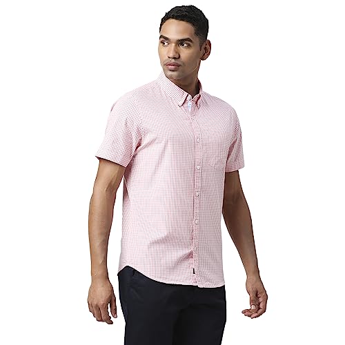 Image of Thomas Scott Men's Checkered Regular Fit 100% Cotton Casual Shirt with Button Down Collar and Half Sleeve