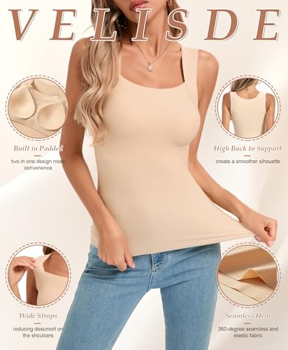 Womens U Neck Shapewear Built-in Bra Tank Top High Strechy Slim Fit Compression Camisole Workout Tops4