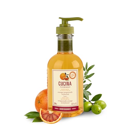 Cucina Hand Soap with Olive Oil Sanguinelli Orange and Fennel Scent 6.7 oz (200 ml) Biodegradable Formula Recyclable Bottle Made in Canada Fruits and Passion