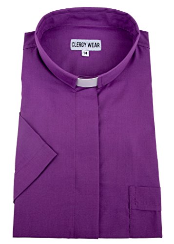 Mercy Robes Women's Short Sleeve TAB Collar Clergy Shirt (22W, Church Purple)