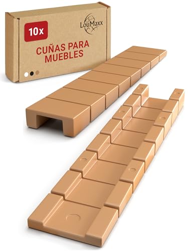 LouMaxx Juego de 10 cuñas para muebles, 8 x 20 x 100 mm, en color beige, cuñas de plástico con puntos de rotura integrados