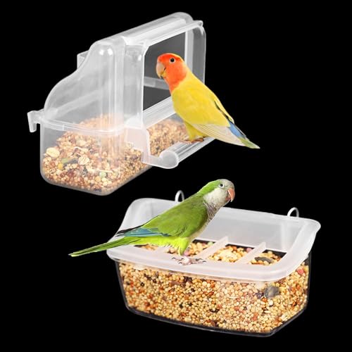 Comedero de jaula para pájaros, 2 cuencos de plástico colgantes