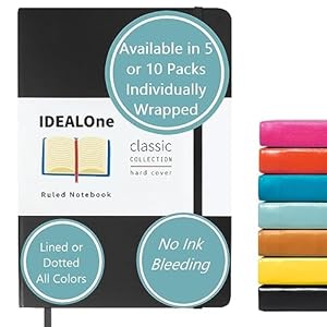 IDEALOne Journal Notebook Lined Classic Hardcover – Work, Home, School, 5.7 x 8 inches, 7mm wide college ruled,160 pages, 100GSM Thick Paper, Elastic Band, Ribbon Bookmark, Black