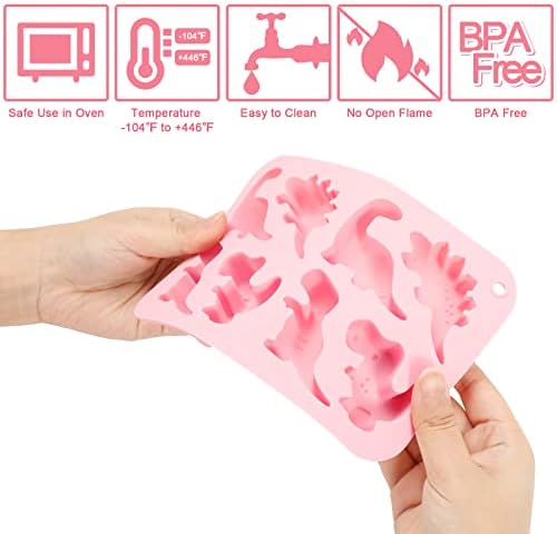 8-Cavity Dinosaur Silicone Mould, Food Grade Chocolate Baking Molds Handmade Soap Making Molds DIY Soft Baking Pan Moulds for Making Fondant, Cake, Muffin, Candy, Jelly, Ice Cube, Pet Treats(Pink)