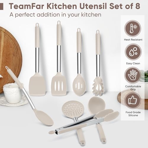 Image of TeamFar Kitchen Utensils Set of 8, Silicone Utensils Kitchen Tools Set