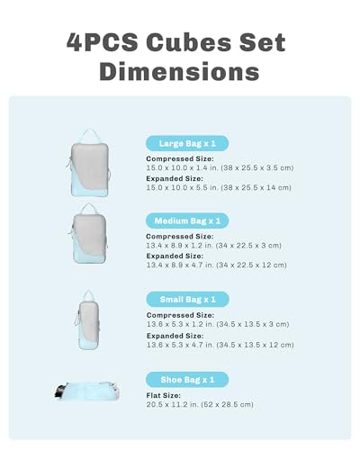 Image of 4 Set Compression Packing Cubes for Suitcases,Luggage,Travel Bag Organizer
