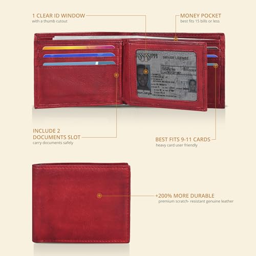 Image of Oak Leathers Leather Wallet for Men - RFID Bifold Wallets with 9 Credit Cards 1 ID Window Slim Minimalist Front Pocket Gift For Men