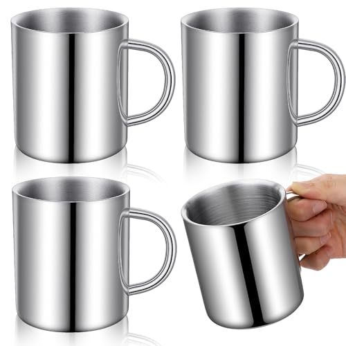 4 PCS Stainless Steel Cups Mit Handle, 10oz/300ml Metal Double