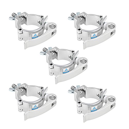 5 Pack 2 Inch Quick Lock and Release Heavy Duty 220 Lbs Aluminum Alloy Stage Lighting Clamp for Moving Head Light Par Light Spotlight Fit 50 mm OD Pipe -TUV Certificated Silver