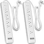 Power Bar, 2 Pack Power Strip Surge Protector with 6 Outlets & 4 USB Charging Ports, MKSENSE Angled Flat Plug, Spaced Outlets & ETL Listed Power Outlet for Home Office - White