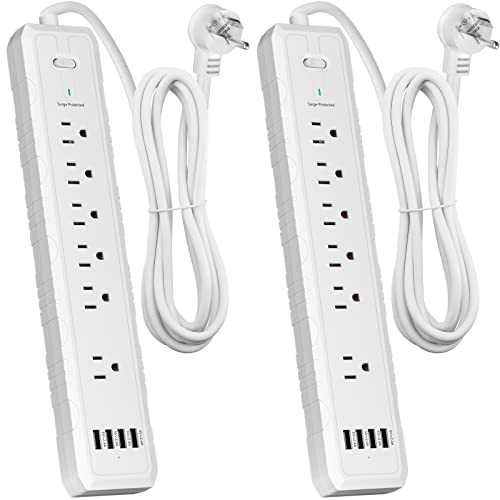 Power Strip, 2 Pack Surge Protector with 6 Outlets & 4 USB Charging Ports, Angled Flat Plug, Spaced Outlets & ETL Listed Power Outlet for Home Office - White by MKSENSE - Used condition - US$22.21