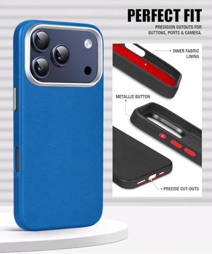 Image of WOW IMAGINE Back Cover for iPhone 17 Pro | Shockproof Tough Leather Texture Hard Mobile Case | Ultra Slim Non-Slip Grip | Inner Velvet Fabric | Metal Camera Ring - Blue