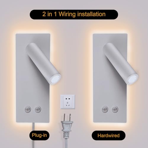 Image of 4W+8W Night Light, Multifunction Wall Sconce, Reading & Bedside Plug in (Sand)