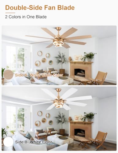 Image of 72'' Large Modern White and Gold Ceiling Fans with Lights