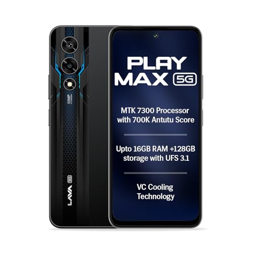 Image of Lava Play Max 5G (Deccan Black, 8+8*GB RAM, 128GB Storage)|MTK D7300 Processor-700K+ Antutu| 6.72 inch FHD+ Display | 50MP Camera | UFS 3.1 Storage | 5000mAh Battery-33W Fast Charging | 4K@30fps