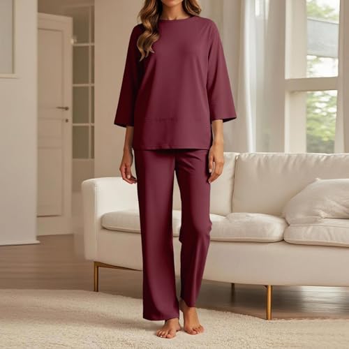 Tenue de plage chic ensemble loungewear en lin couleur vin - 2