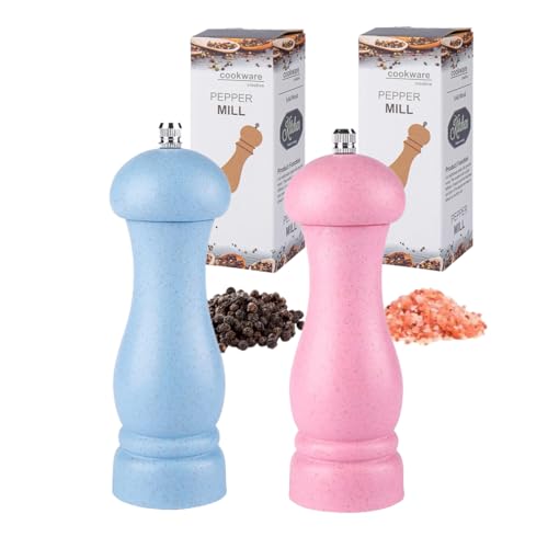 Salt and Pepper Grinder Set, Pepper Mill Set of 2 Manual Salt Pepper Shakers Grinder Refillable 6.5 Inch with Adjustable Ceramic Grinding Rotor (Blue+Pink)
