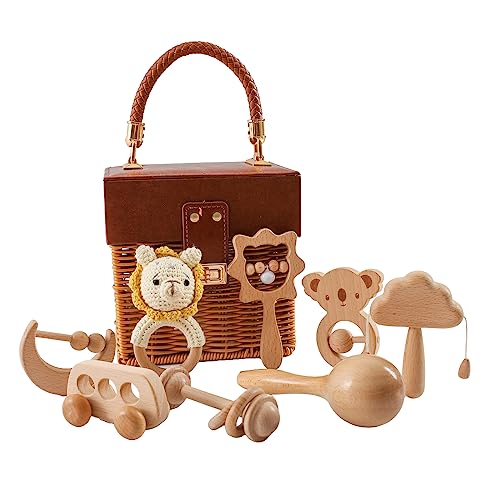 Wooden Teether KK  g VR oYj 8_Zbg 炪 ؂̗h鉹 ؂̂ q v[g V蕨 [pt