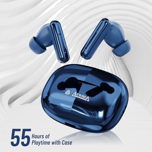 Image of AROMA TWS1 Pulse V5.4 True Wireless Earbuds, Shiny Blue | Bluetooth Headphones, Up to 60H Playtime, ENC, Fast Charging, Heavy Bass
