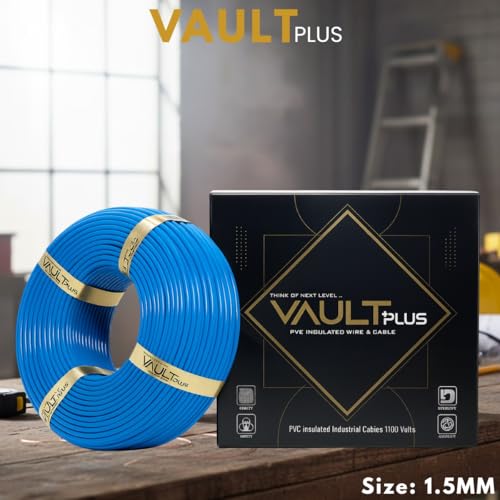 Image of VAULTPlus Blue 1.5mm CCA Copper Electrical Wire | 90 Meter Long Roll | PVC Insulated Cable for Home, Commercial & Industrial Internal Wiring