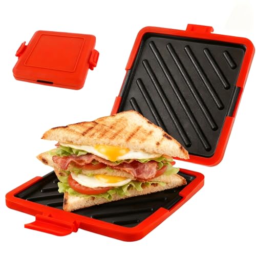 Microwave Toastie Maker Microwave Toastie Sandwich Maker and Grill Wireless Silicone Microwaveable Cookware Extra Crispy Toasties & Panini Maker - No Soggy Results - Compact & Dishwasher Safe (Red)