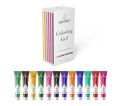 Cake Craft Coloring Gel Kit– 12 Vibrant Colors | Edible Food Coloring for Icing, Fondant, Cake Batter, Cookies & More | Concentrated Formula