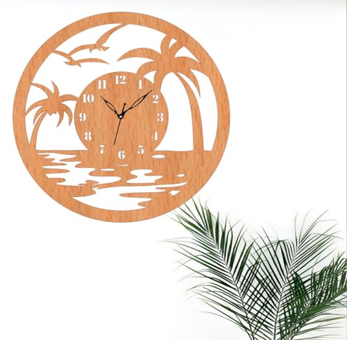 Image of ADK Wooden MDF Wall Clock Trendy Fancy Antique Design Silent Battery Operated Ticking Movement Clock -No Frame for Home /Kitchen /Office / 14
