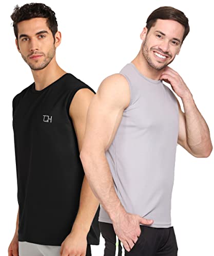 Image of TQH Sleeveless T Shirts for Men | Vest for Men | Tank Top Man | Sando for Man | Men's Sleeveless Gym Vest Round Neck Solid Casual T-Shirt for Workout Running Sports Beach