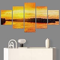 SIGNWIN 5 Panel Canvas Wall Art Modern Art Coastal Colorful Multicolor Photography Romantics Sunset for Home Decorations Ready to Hang - 60