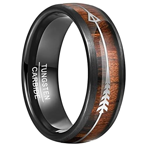 VAKKI 8mm Hawaii Koa Wood and Arrow Inlay Tungsten Carbide Ring Comfort Fit Size Z+3 Cover