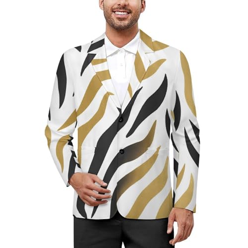 Zebra Pattern Men's Blazer Printed Button Suit Jacket Slim Sport Coat Blazers