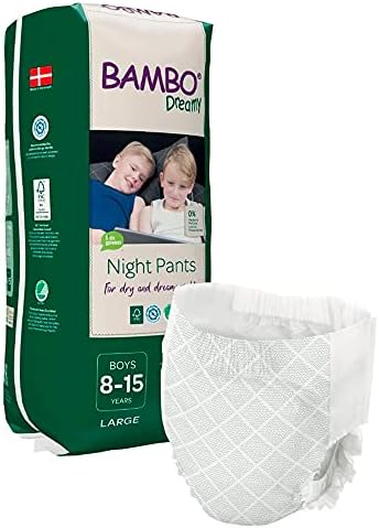 Bambo Dreamy Night Pants Nappies, Pull Up Pants, Eco Night Time Nappies Keep Beds Dry All Night, Pull Ups Training Nappies, Secure, Comfortable, Potty Training Pants, Boys L, Age 8-15, 35-50kg, 10PK