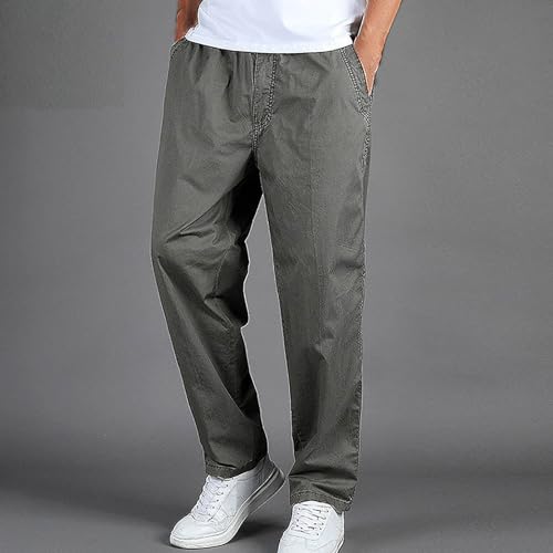 Cotton Pants for Men Plus Size Solid Stretch Elastic Waist Casual Trousers with Pocket Dress Pants Lightweight Comfy3