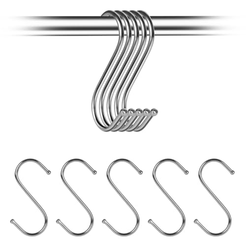 FOMGIIN 10PCS Stainless Steel S Hook - Metal S Shaped Heavy Duty Hanging Sturdy Hooks for Clothes Towel Meat - S-Hooks Hangers Small with Round Ball Ends for Home Kitchen Office Bathroom Bedroom