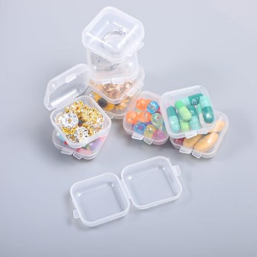 Image of Ear Plug Cases, 10 Pcs Small Plastic Box, 1.8 mm Thicken Transparent Storage Box with Hinged Lid, Square Plastic Containers for Small Item Craft, Beads, Necklaces, Ear Studs, Rings
