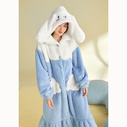 Women's robe button bathrobe Women's hoodie coat plush warm pajamas Long sleepwear with cute pattern pocket pajamas4