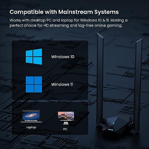 Image of Tenda U18a AX1800 Wi-Fi 6 Dual-Band Powerful Signal USB 3.0 Adapter with High-Gain 5dBi Antennas MU-MIMO 1800Mbps for PC /Desktop /Laptop, Supports Windows 11 & 10 Only (Black)