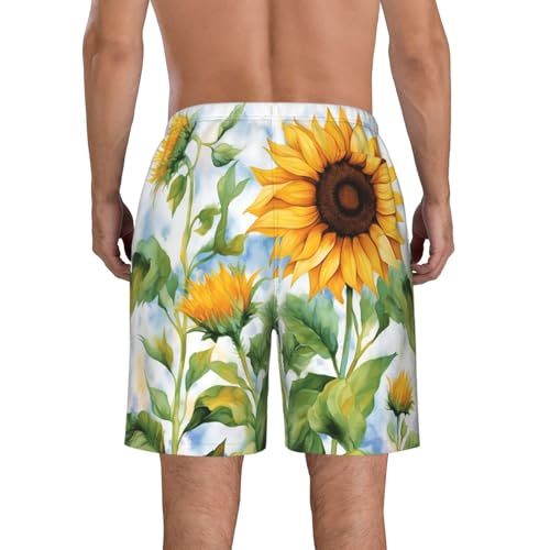Men's Swim Trunks Watercolor Sunflower Flower Quick Dry Board Shorts Mens Bathing Suit Beach Swimwear with Pockets3