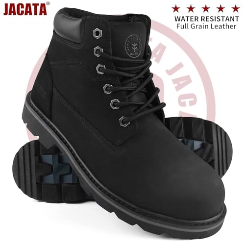 Image of Jacata Steel Toe Work Boots For Men Water Resistant Leather Men's Safety Shoes 6 inch Non Slip Rubber Industrial Construction Boot
