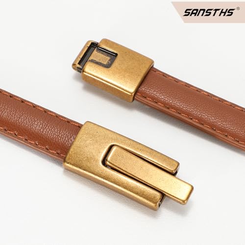 SANSTHS 2 Pack Thin Ladies Waist Belt for Dresses Jeans Pants, Skinny Womens Belt with Antique Gold Buckle