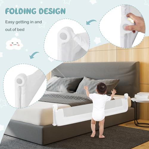 Image of BABY JOY Double Sided Bed Rail Guard, 2 Pack, Extra Long, Swing Down for Convertible Crib, Folding Baby Safety Bedrail for Kids Twin Full Size Queen King Mattress, Rails for Toddlers (White, 60 inch)