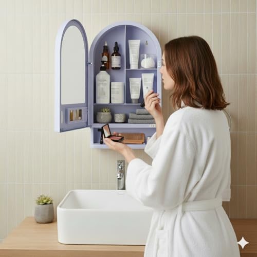 Image of BRANCO Plastic Ideal Mirror Cabinet | Multipurpose Cabinet | Wall Mounted Hanging Mirror Bathroom Accessories | Mirror Cabinet for Living Room, Bathroom, Bedroom (Blue)